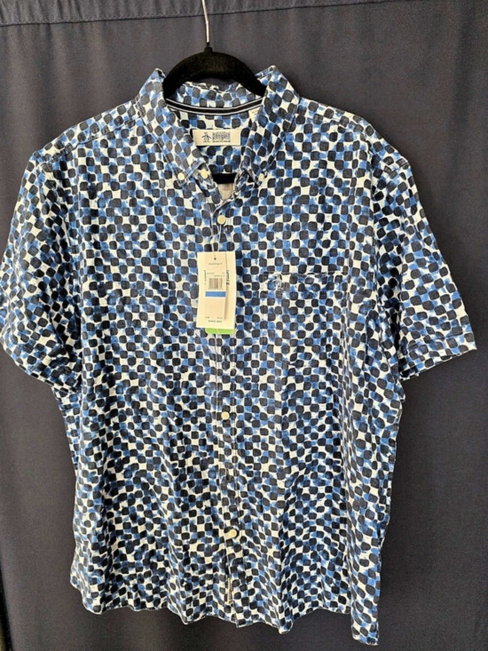 Penguin Short Sleeve Button-Up Shirt Men's Geometric Shirt XL NWT